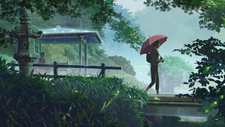 Rainy garden scene from The Garden of Words